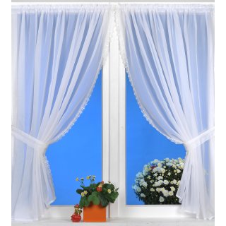 Bistrogardine mit Spitze Fenstergardine weiß c 4er Set 2x ca. 140x120