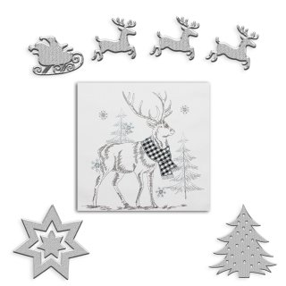 Tischläufer Hirsch Weihnachten Läufer Leinen Weihnachtsdeko Stickerei